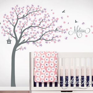 Wall Stickers Nursery Kids Tree Wall Stickers Personalized Names And Birds Whimsical Cherry Blossom Tree Wall Stickers Wall Art