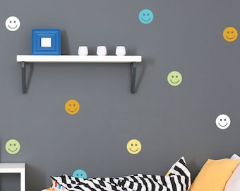 Smiley Face Wall Decals - Set of 28 Smiley Face Wall Stickers - Happy Wall Decals