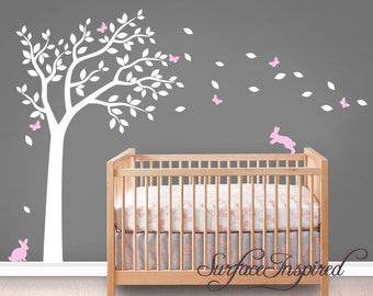 Wall Decal Nursery Wall Decals Tree Decal With Adorable Bunnies and Butterflies