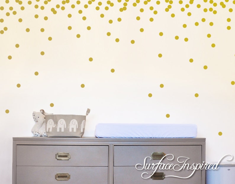 Wall Decals Gold Polka Dots Nursery And Home Wall Decal Decor Stickers Confetti Polka Dot Gold Wall Decals 1, 1.5, 2, 2.5, 3 dots image 1