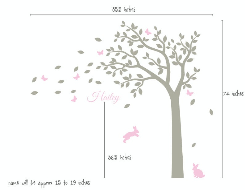 Nursery Wall Decals White Tree Wall Decal, Large Tree Decal for Nursery With Personalized Name Wall Decal image 5
