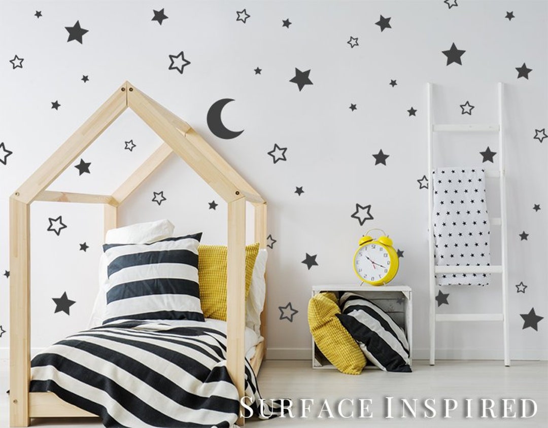 Wall Decals Nursery Kids Moon and Big Stars in Variety Sizes Nursery ...