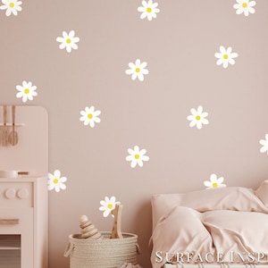 Calcomanía de pared con margaritas - Pegatinas de flores - Decoración bohemia - Arte de pared para habitación infantil