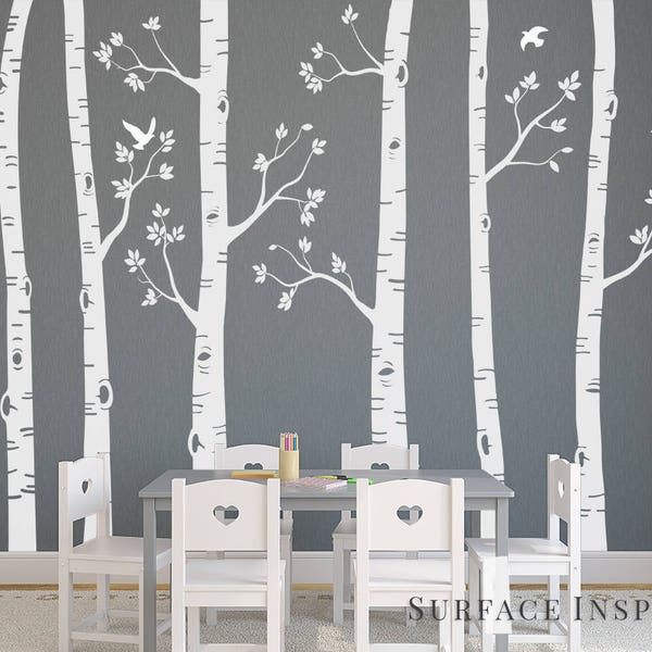 Wall Decal Kids Nursery Decals Birch Trees Wall Decal Tree Wall Mural Stickers Nursery Tree and Birds Wall Art Nature Wall Decals Decal