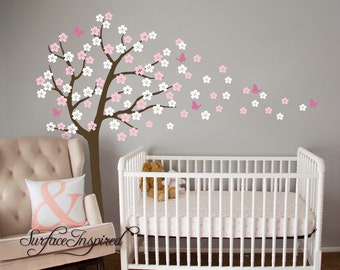 Nursery Wall Decals. Cherry blossom tree wall decal with butterflies. Custom tree wall decal for boys and girls rooms.