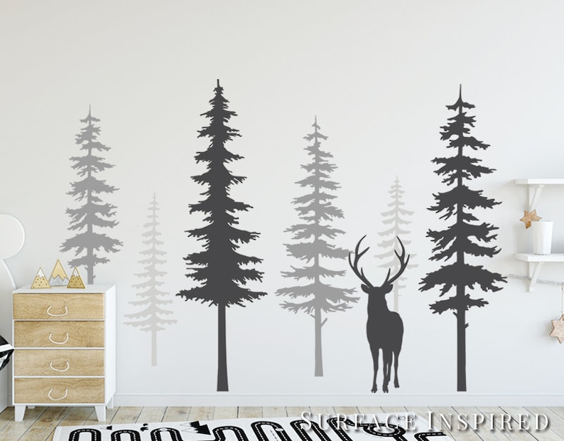 Wall Decals Nursery Trees Pine Tree Wall Decals With Large Etsy