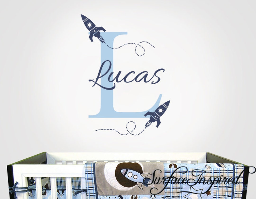 Nursery Wall Decal - Rocket Ship Name Wall Decal for Boy and Girl ...
