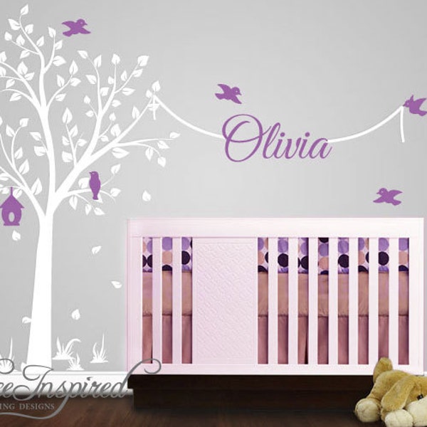 Nursery Wall Decal With Name Decal. Elegant garden tree nursery wall decal. Tree wall decal with name for boys and girls rooms.  1010