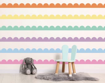 Scallop Wall Border Decal - Removable Wall Stickers for Nursery, Kids Room, Playroom or Bedroom - Modern Scallop Wall Trim