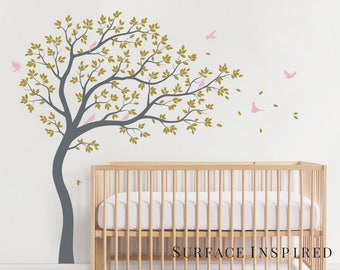 Tree Wall Decal Nursery Large Tree wall decal Wall Mural Stickers Nursery Tree and Birds Wall Art Tattoo Nature Wall Decals Decor