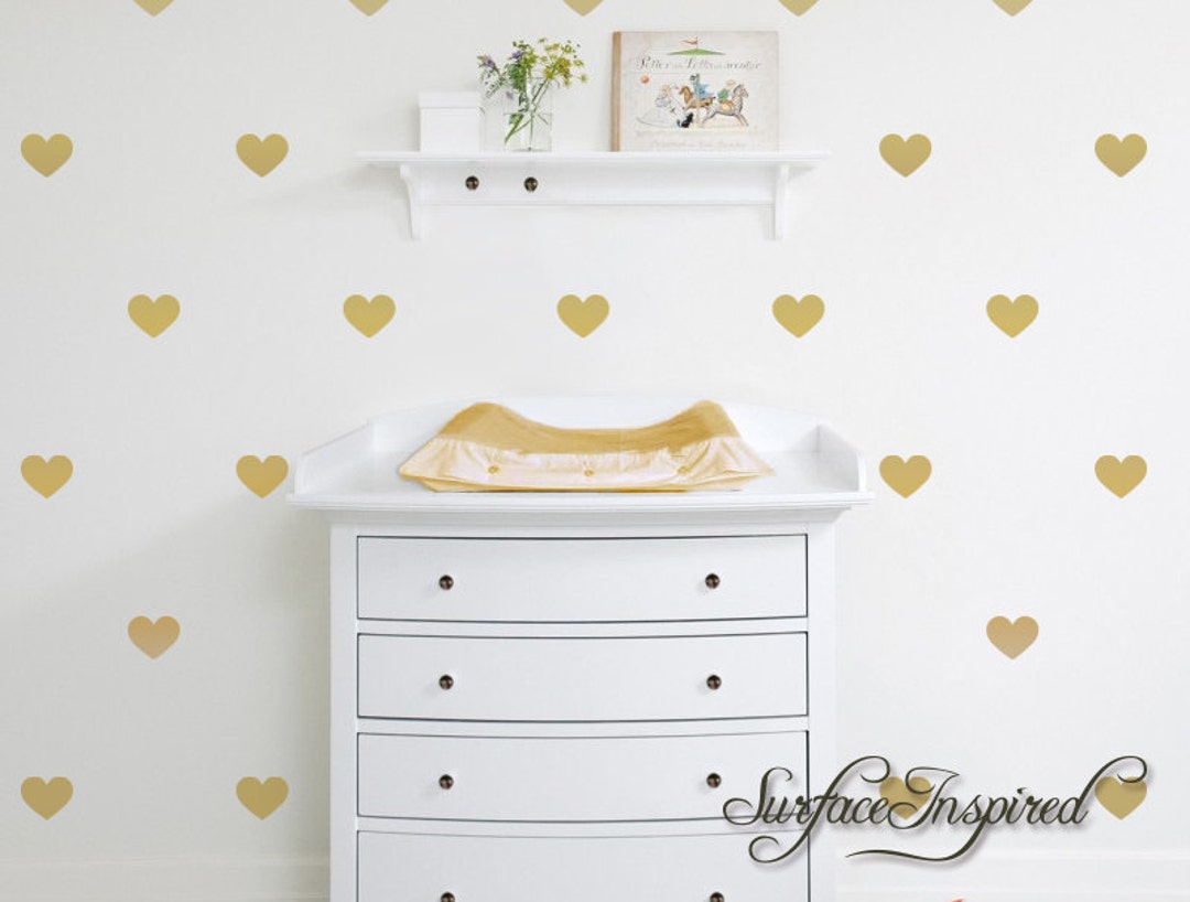 Gold Wall Decals Hearts Wall Decor - 1", 2", 3", 4" Heart Decals for ...