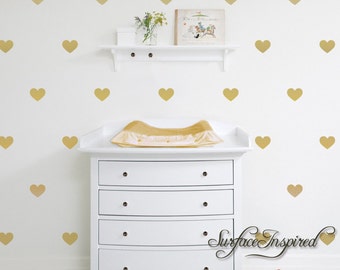 Gold Wall Decals Hearts Wall Decor - 1", 2", 3", 4" heart decals for nursery and kids rooms