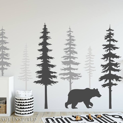 Bear Wall Decal Bear Wall Decor Tree Wall Decals Nursery Etsy