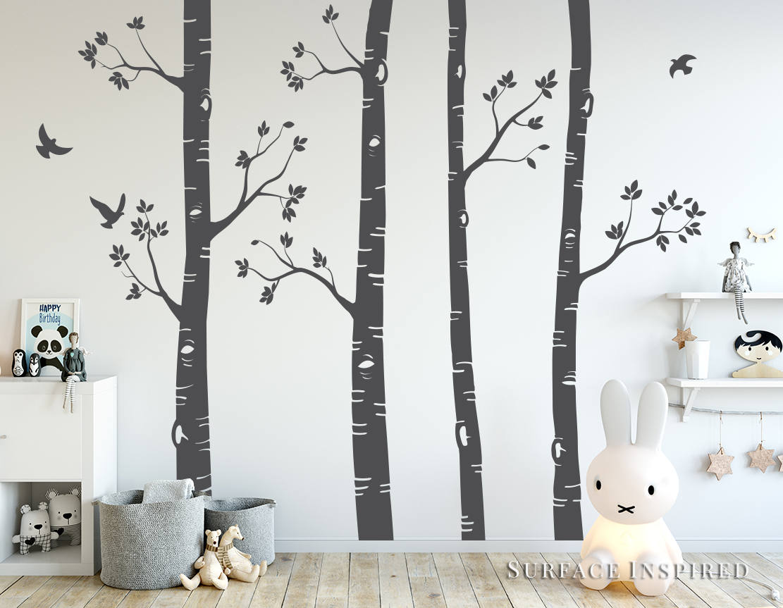 Nursery Wall Decals Birch Trees Wall Decal Large Tree Wall Etsy