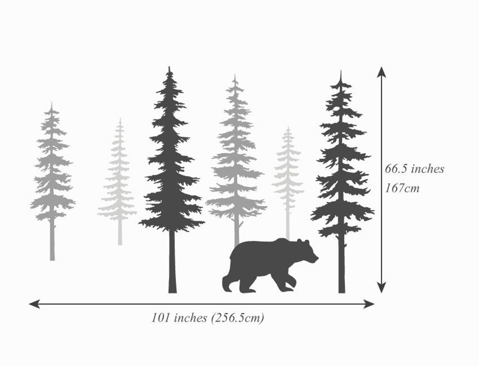 Wall Decal Kids Nursery Pine Tree Wall Decals With Large Bear Etsy Canada