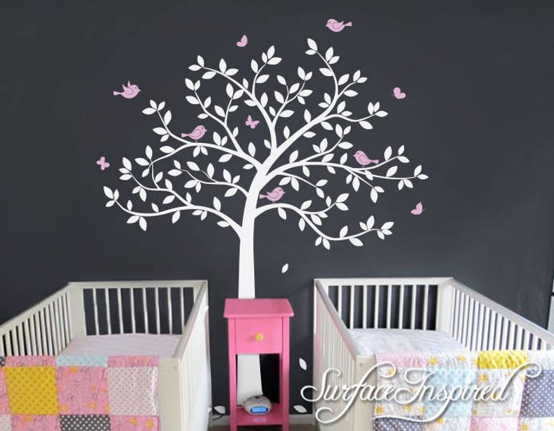 Tree Wall Decal Nursery Large Tree wall decal Wall Mural Stickers Nursery Tree and Birds Butterflies Wall Art Tattoo Nature Wall Decals image 1