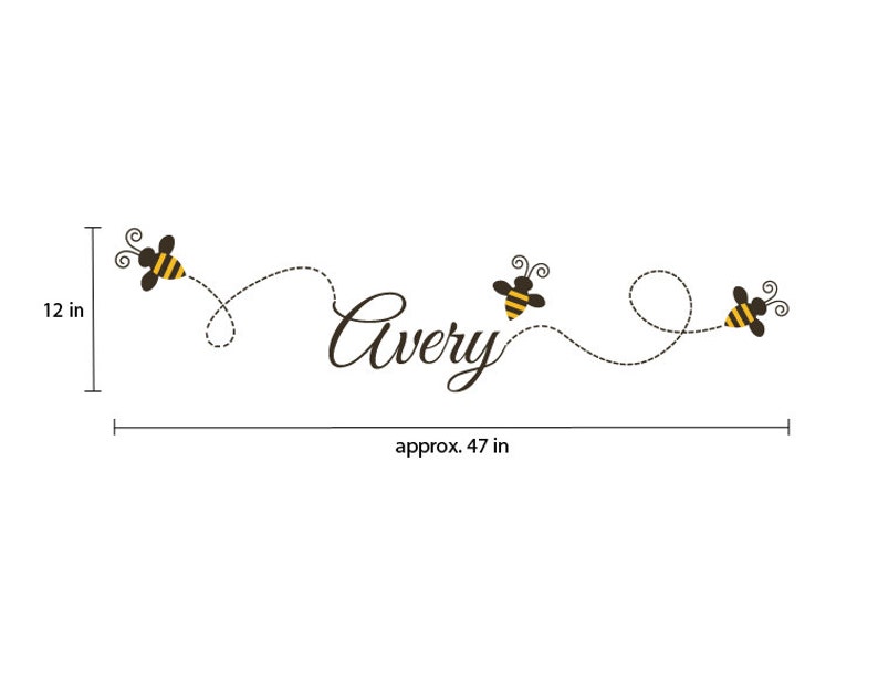 Nursery Wall Decals Buzzing bee wall decals with custom name. Bees and name wall decal included. 1101 image 3