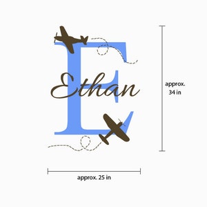 Nursery Wall Decal Ethan with airplanes name decal. Custom made airplane wall decals. 1005 image 3