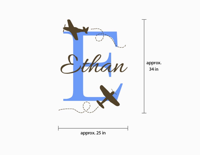 Nursery Wall Decal Ethan with airplanes name decal. Custom made airplane wall decals. 1005 image 3