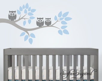 Nursery Wall Decals - Tree wall decal with owls. Tree wall decal for nursery. All animal decals included.
