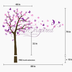 Nursery wall decals for boys or girls room. Large cherry blossom tree wall decal with birds and butterflies. Get custom colors at no charge image 3