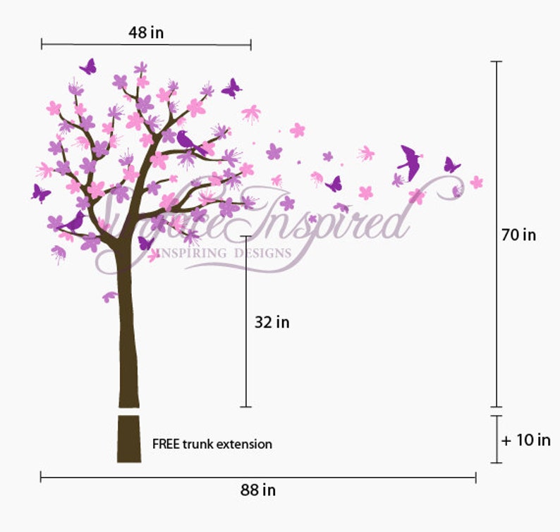 Nursery wall decals for boys or girls room. Large cherry blossom tree wall decal with birds and butterflies. Get custom colors at no charge image 3