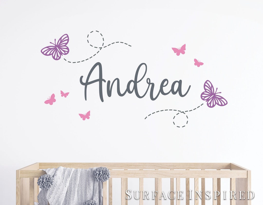 Custom Name Wall Decal With Butterflies - Personalized Name Wall ...