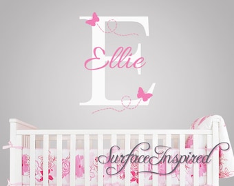 Nursery Wall Decals. Ellie with flying butterfles name wall decal. Name wall decal for baby nursery. 1021