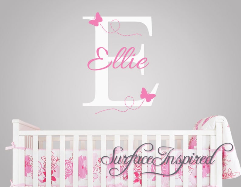nursery wall decals. ellie with flying butterfles name wall decal | etsy
