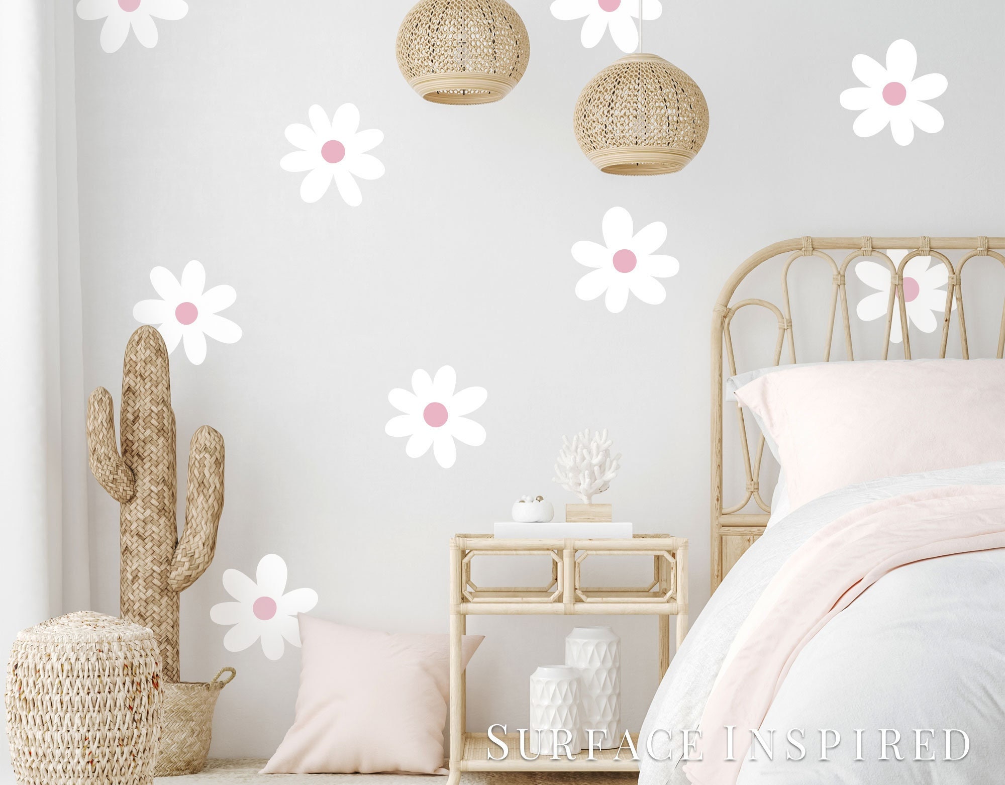Medium Daisy Flower Wall Decal - Set of 14 Flowers - Flower Wall Stickers - Boho Decor - Kids Room Wall Art