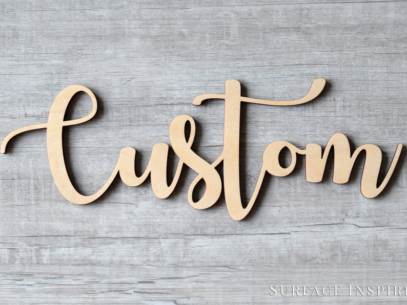 Wooden name sign. Custom wooden name sign with cursive wooden letters. Laser cut in birch wood in painted or unpainted finish.