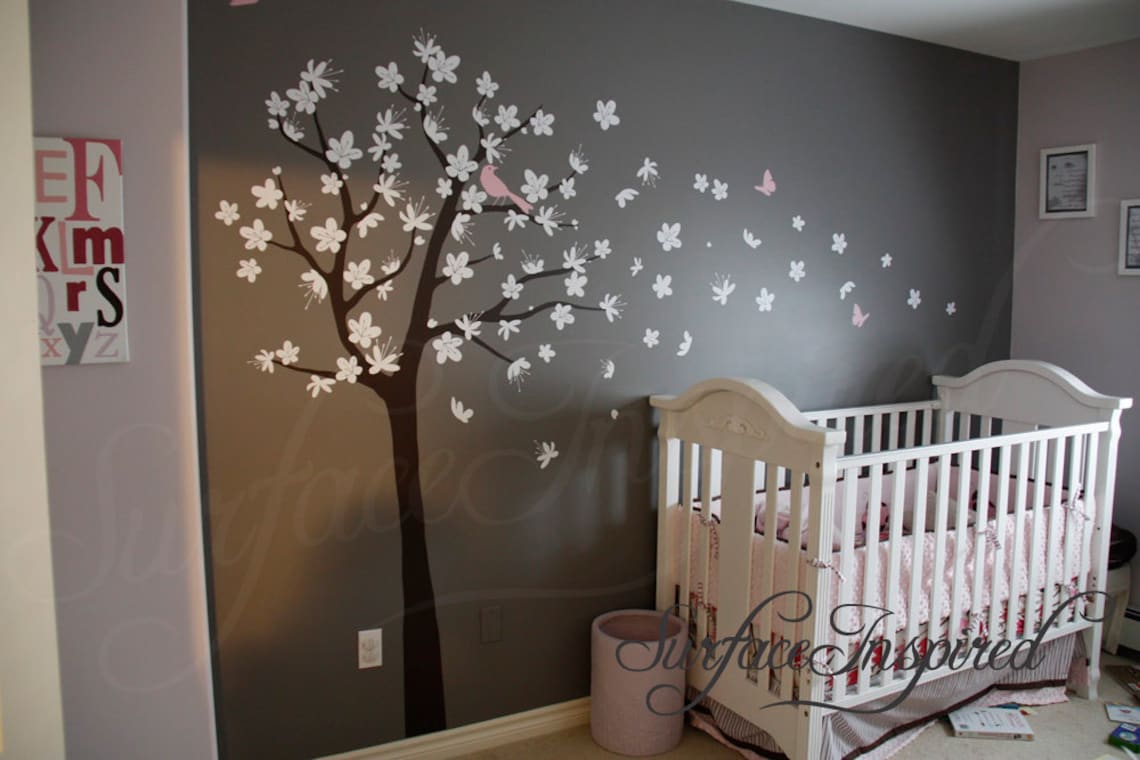 Wall Decal Nursery Tree Contemporary Cherry Blossom Tree Etsy