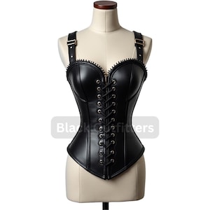 Luxury Black Leather Corset - Gothic Punk Bustier with Lace-Up Front  - Gothic Lace-Up Bustier - Adjustable Straps - Steampunk Waist Cincher
