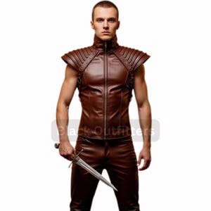 Medieval Warrior Leather Costume – Brow Armor Vest & Pants – Cosplay Outfit for LARP