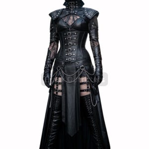 Gothic Leder Korsett Kleid: Steampunk Rüstrock Set mit Spitze