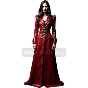 Handmade Deep Red Leather Steampunk Trench Coat: Gothic Cosplay Overcoat