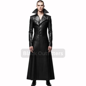 Victorian Steampunk Long Leather Coat- Cosplay Black Leather Trench Coat- Gothic Leather Costume Jacket- Matrix Menswear- Dark Fashion