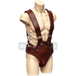 Body harnais en cuir de luxe pour homme - Vêtements fétichistes réglables marron - Body harnais fait main - Body en cuir avec bretelles