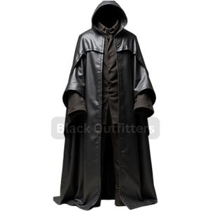 Gothic Black Leather Hooded Cloak: Medieval Fantasy Cosplay