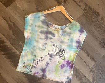 Cap Sleeve Tie Dye Top | Hand Dyed Graphic Tee | Lightweight Cotton Blend Shirt | One of a Kind Festival Blouse | Celestial Boho Streetwear