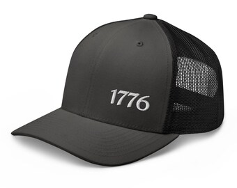 1776 Trucker Hat | Vintage Americana Mesh Cap | Patriotic Red White and Blue Hat | Freedom and Liberty Snapback | Patriotic Gift Apparel