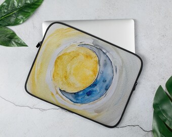 Celestial Sun Moon Laptop Sleeve | Abstract Boho Computer Case | Minimalist Art Print Notebook Cover | Cosmic Astrology Spiritual Gift