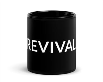 REVIVAL Black Glossy Mug | Spiritual Awakening Coffee Cup | Sacred Geometry Symbol Decor | Christian Conscious Gift | Mindful Faith Tea Mug