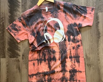 In The LAB Headphones Shirt | Hand Tie Dyed Graphic Tee | DJ Music Producer T-Shirt | Streetwear Music Lover Gift | Retro Festival Graphic