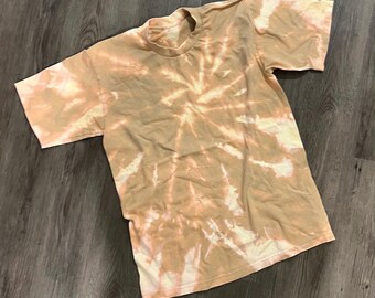 Peachy Mocha Swirl T-Shirt | Heavyweight Cotton Tie Dye Tee | Earthy Pastel Top | Thrifted Upcycled Wearable Art | Boho Festival Shirt
