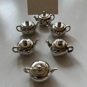 Marque-Places en Métal Argenté - Set de 6 Mini Théières, Déco Table Vintage