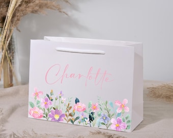Custom Bridesmaid Gift Bags, Flower Wedding Gift Bag, Bridal Party Favor, Bachelorette Party Bag, Welcome Gift Bag, Elegant Gift Bag