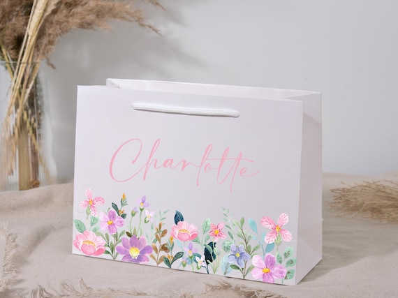 Custom Bridesmaid Gift Bags, Flower Wedding Gift Bag, Bridal Party Favor, Bachelorette Party Bag, Welcome Gift Bag, Elegant Gift Bag