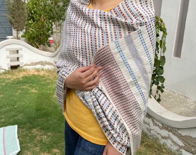 Handwoven Cotton Rebozo Shawl: Pakistani Artisan Scarf, Pregnancy & Labor Support