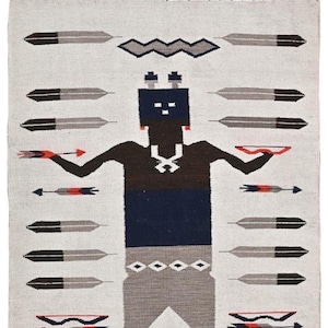 Spirit Of The Arrows native Navajo kilim rug, flatweave kilim dhurrie rug, southwest area yei rug, handmade Navajo wool rug for living room